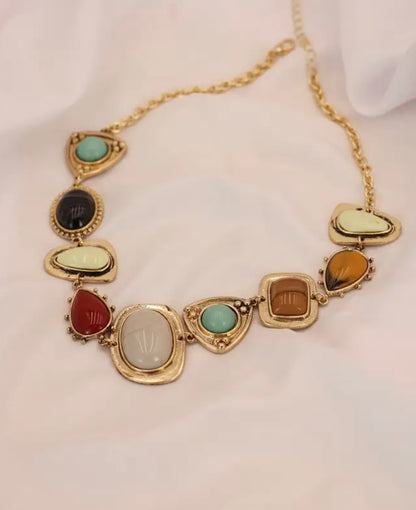 Bohemian Multicolor Statement Necklace - Golden