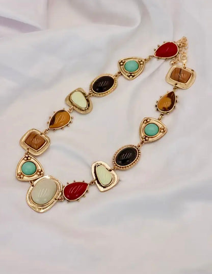 Bohemian Multicolor Statement Necklace - Golden