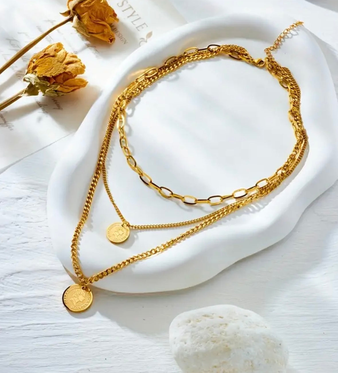 Retro Coin Triple Layer Necklace - Golden