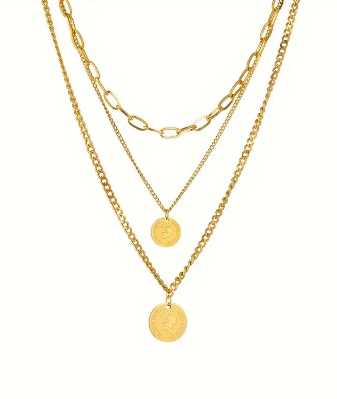 Retro Coin Triple Layer Necklace - Golden