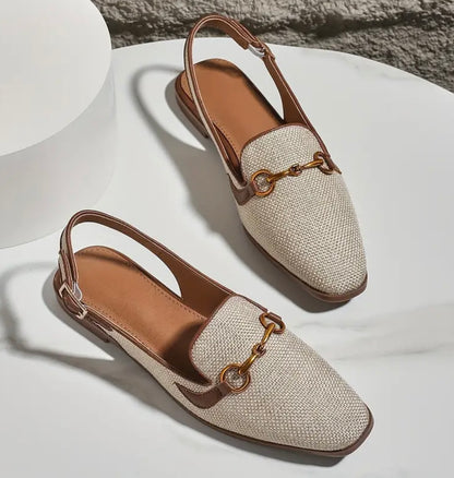 Chic Metallic Buckle Flat Sandals - Beige
