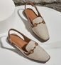 Chic Metallic Buckle Flat Sandals - Beige