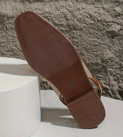 Chic Metallic Buckle Flat Sandals - Beige