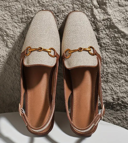 Chic Metallic Buckle Flat Sandals - Beige