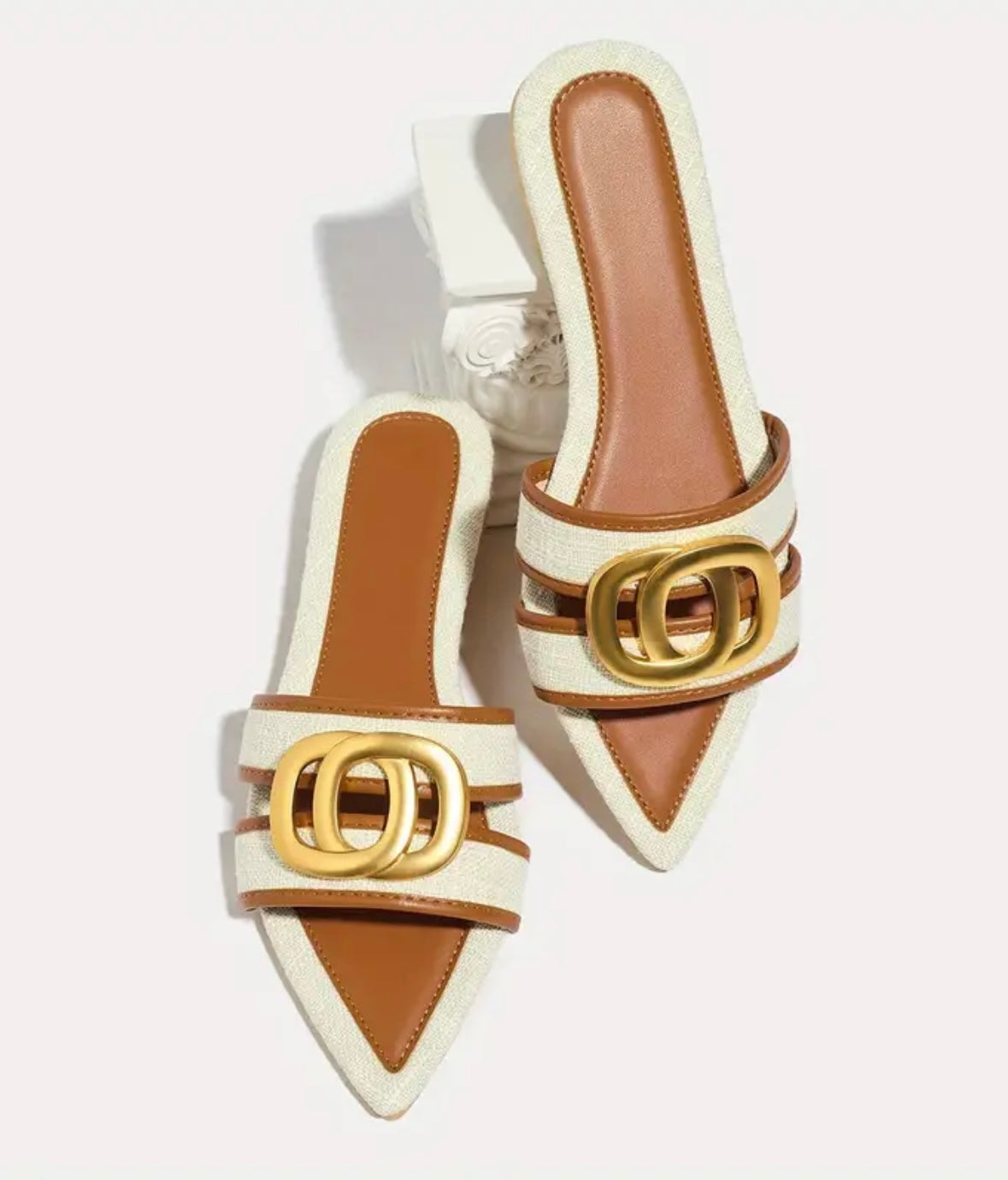 Pointed Toe Flat Sandals - Beige