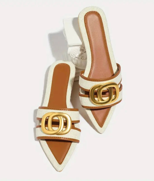 Pointed Toe Flat Sandals - Beige