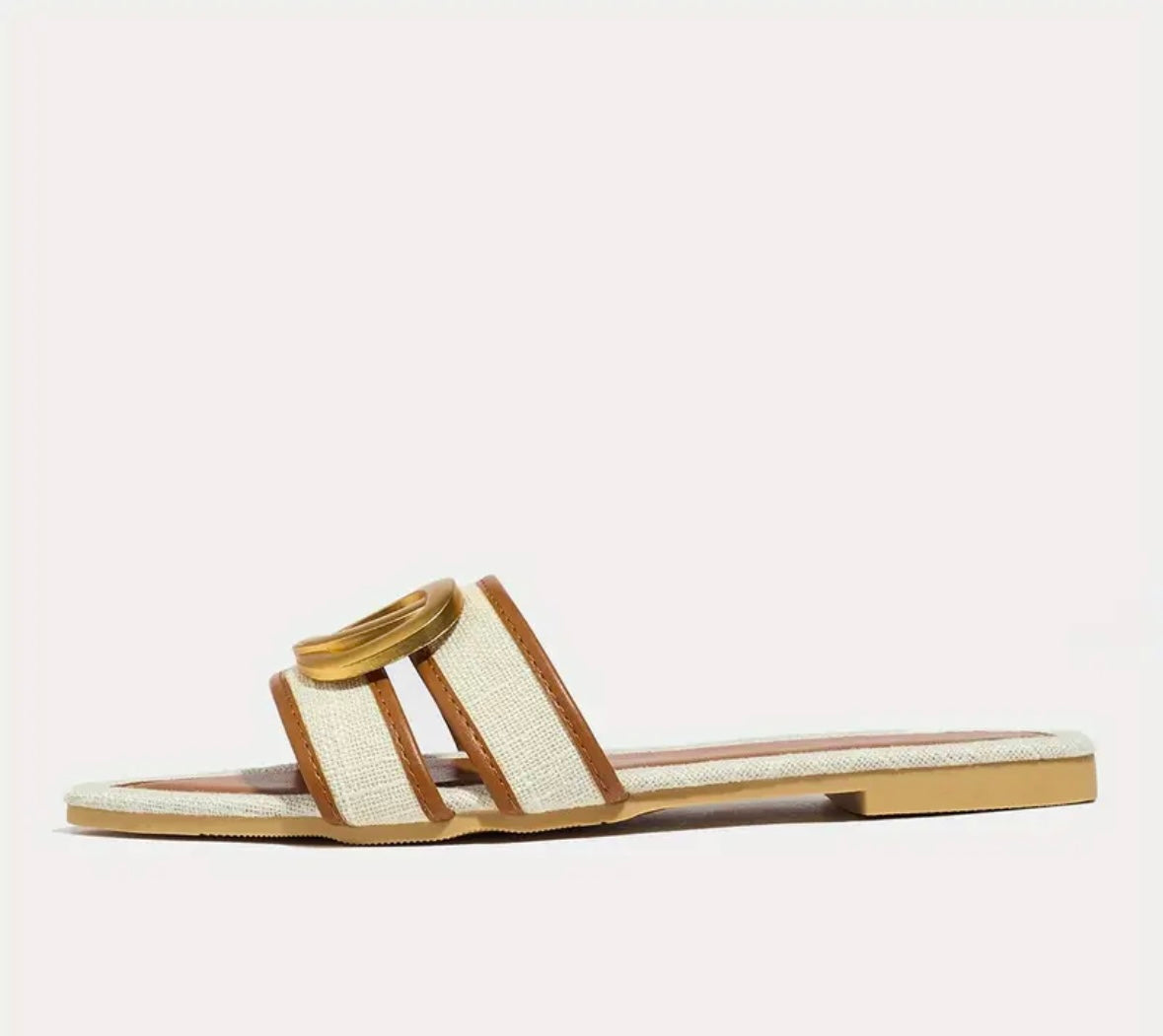 Pointed Toe Flat Sandals - Beige