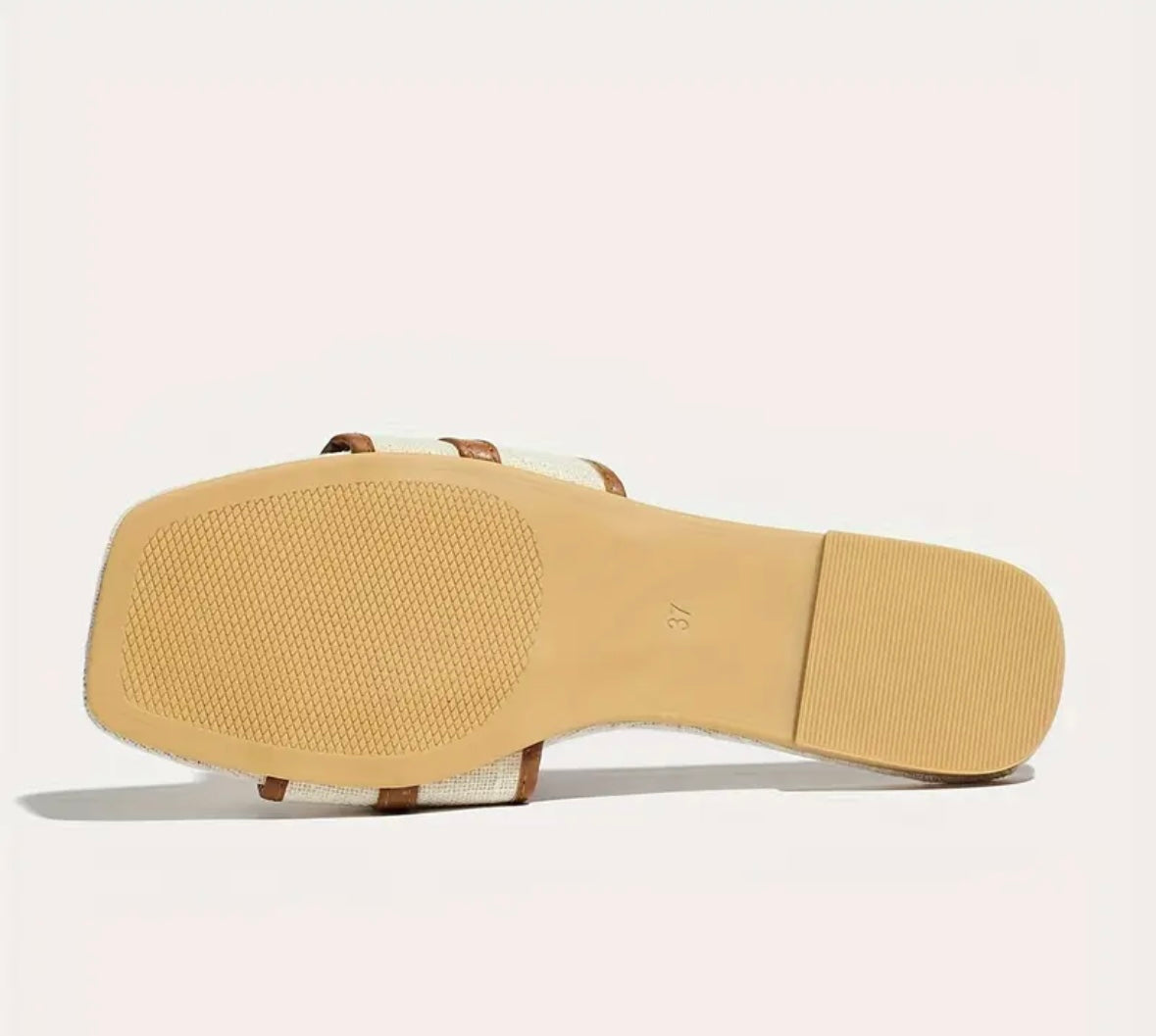 Square Toe Flat Sandals - Beige