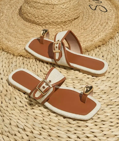 Flat Toe Ring Sandals - Beige