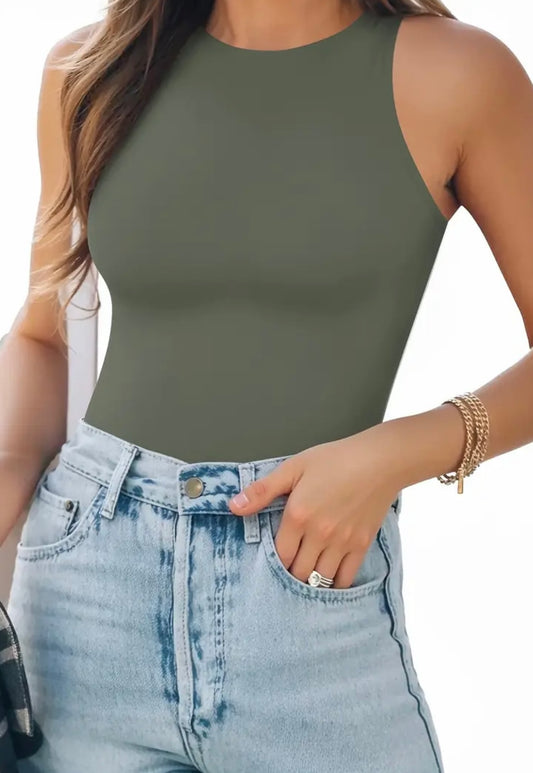 Sleeveless Crew Neck Bodysuit