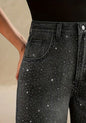 Rhinestone Wide-Legs Jeans - Gradient Black