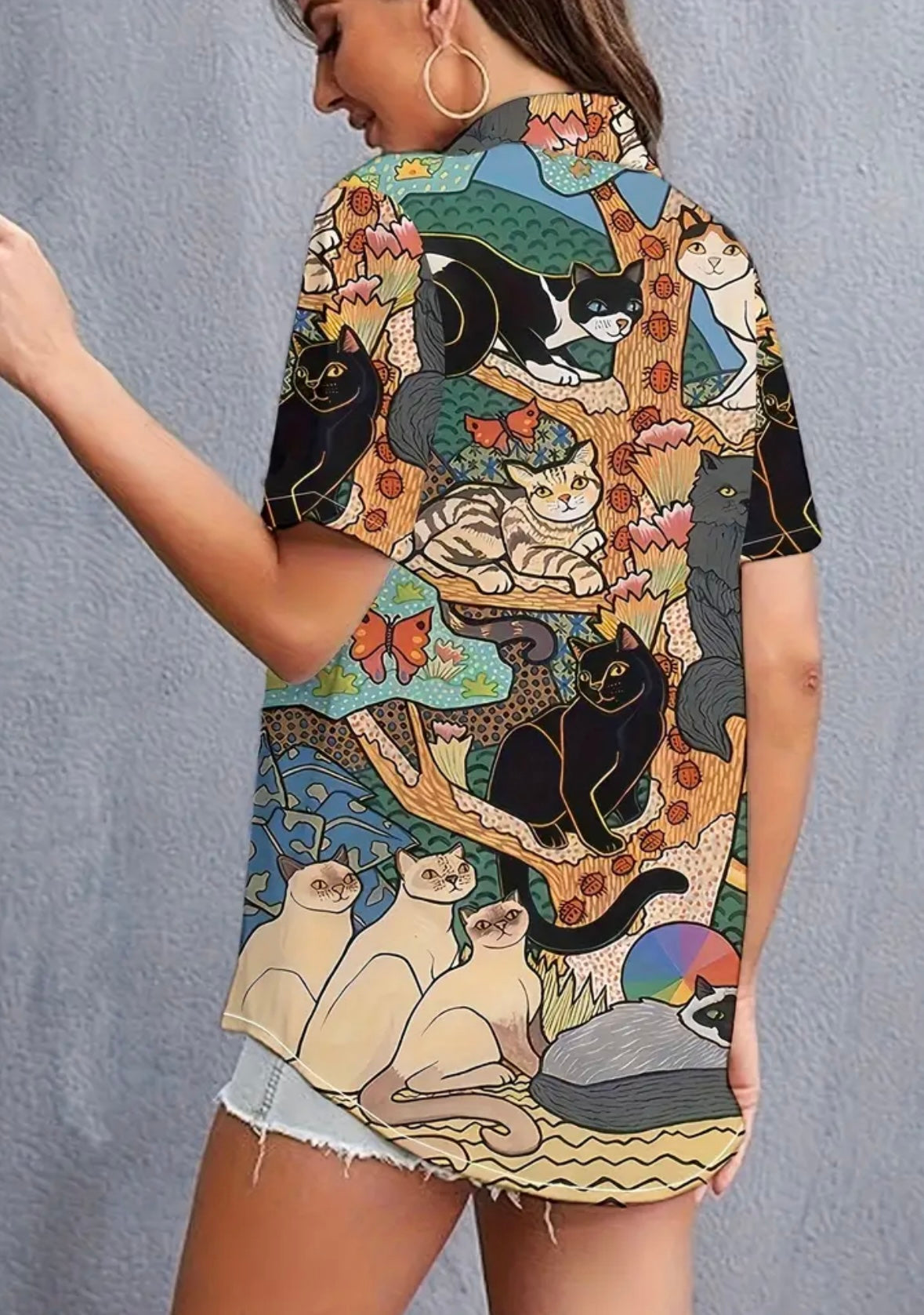 Casual Short Sleeve Shirt - Animal Print - S/M