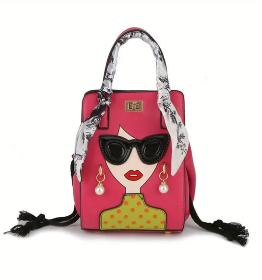 Quirky Cartoon Crossbody Bag - Pink