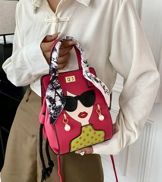 Quirky Cartoon Crossbody Bag - Pink