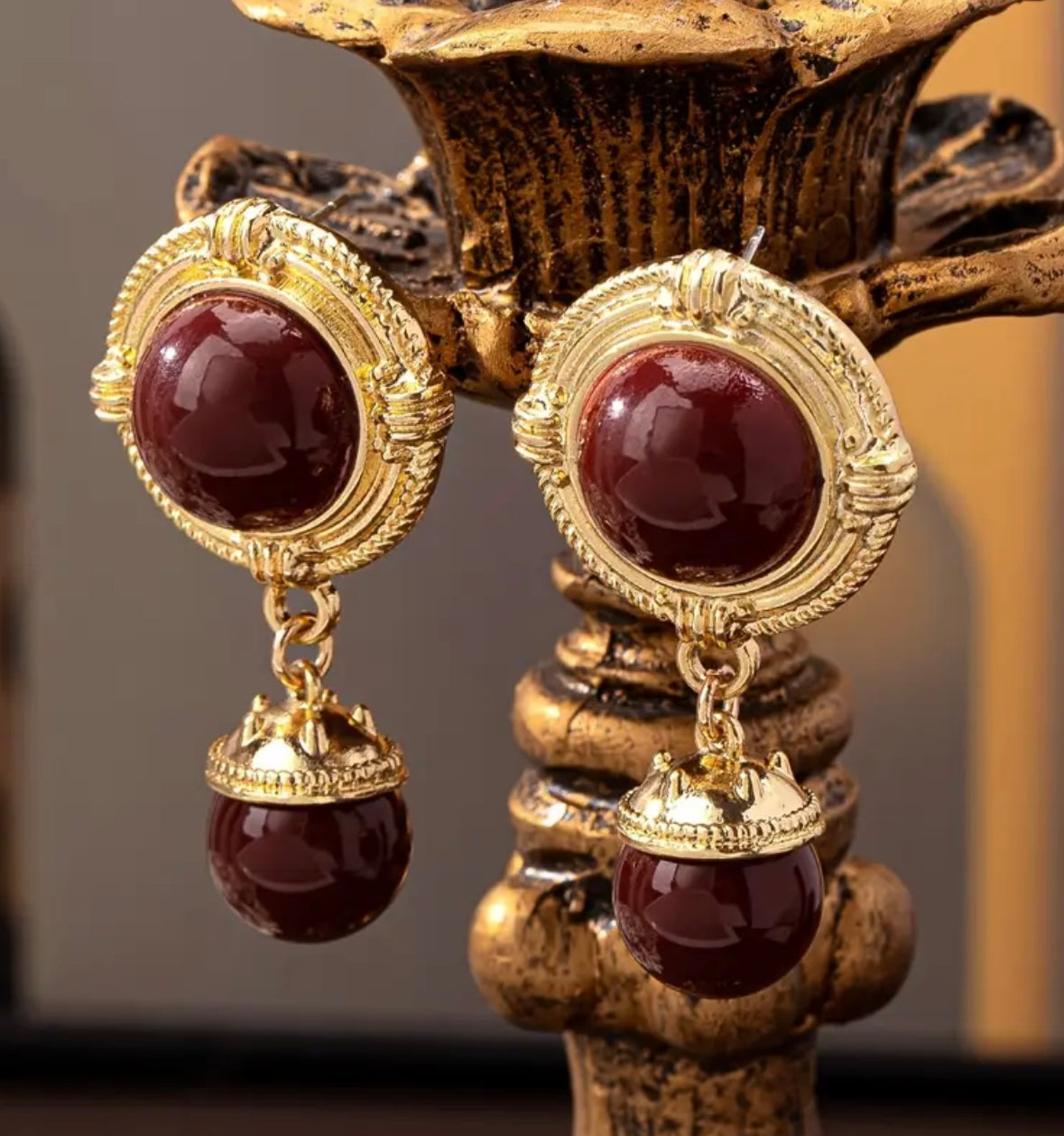 Classic Chic Round Beaded Earrings - Golden