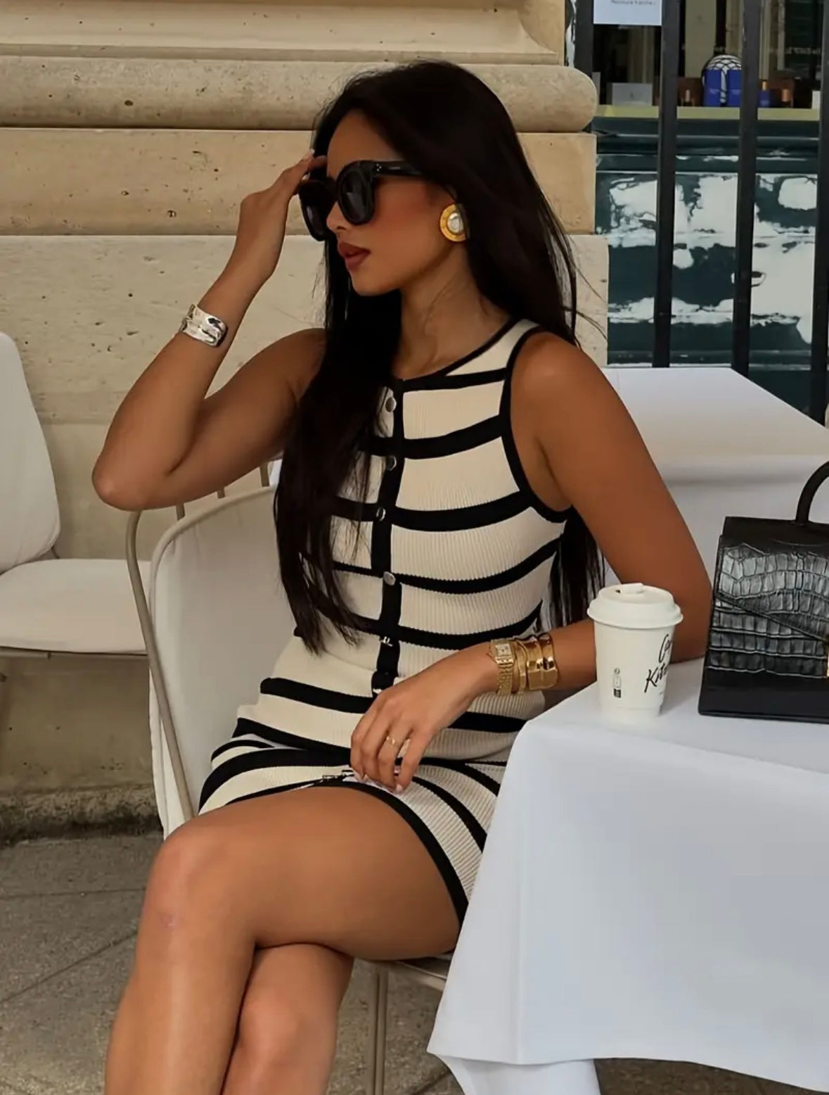 Mini Horizontal Stripped Dress - Black & White - size L