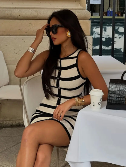 Mini Horizontal Stripped Dress - Black & White - size L