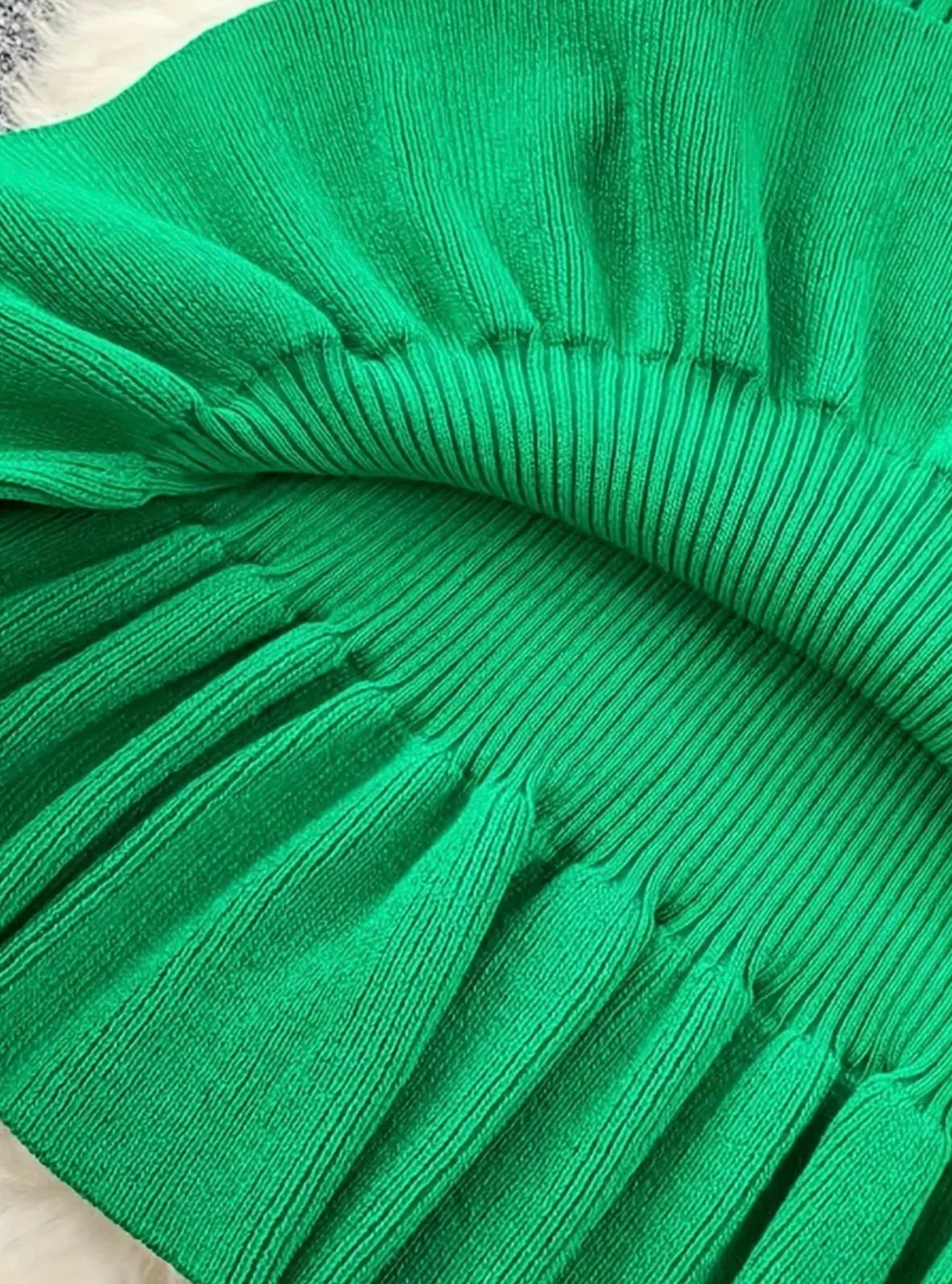 Midi Ribbed Dress with Ruffle - Green - size S