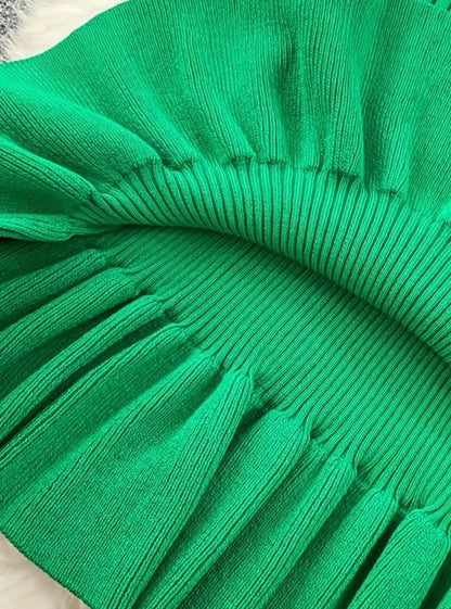 Midi Ribbed Dress with Ruffle - Green - size S