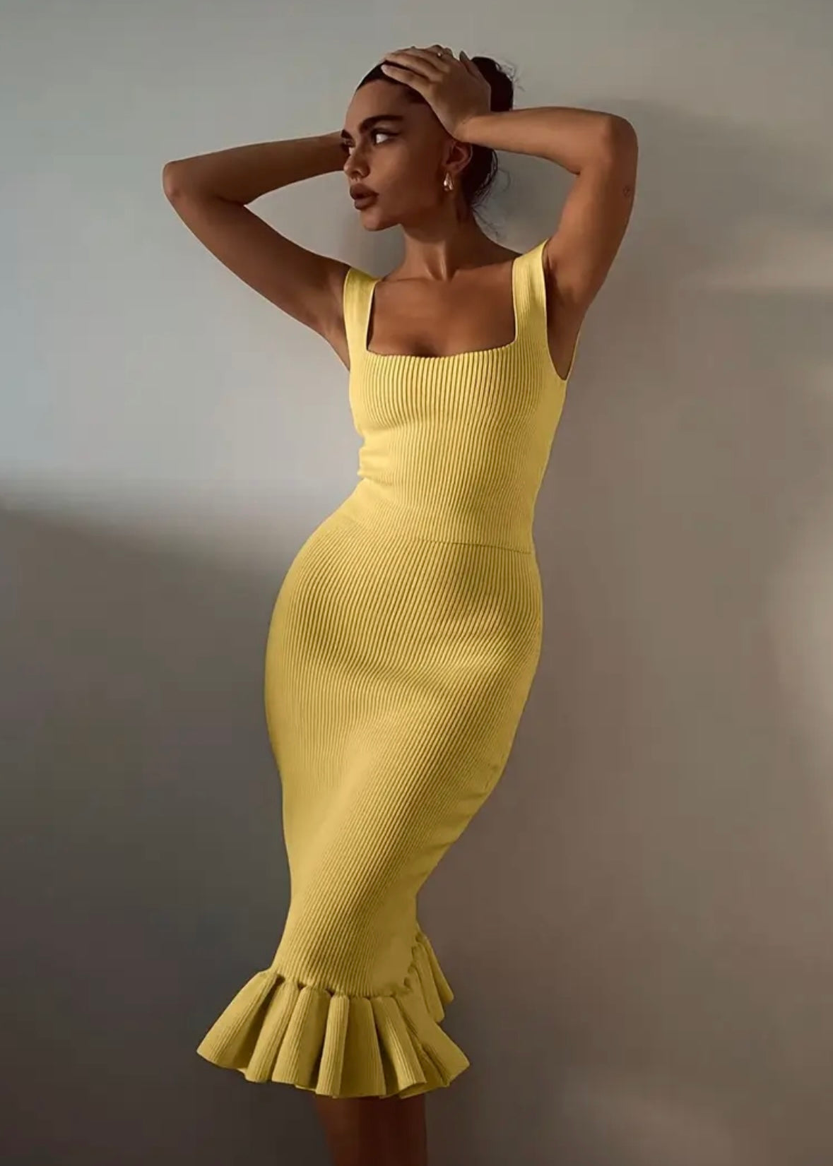 Mermaid Ribbed Vest & Skirt Set - Pastel Yellow - size XS