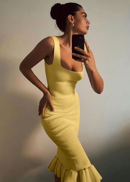 Mermaid Ribbed Vest & Skirt Set - Pastel Yellow - size XS