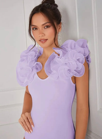 Bodysuit with Ruffle Shoulders - Violet