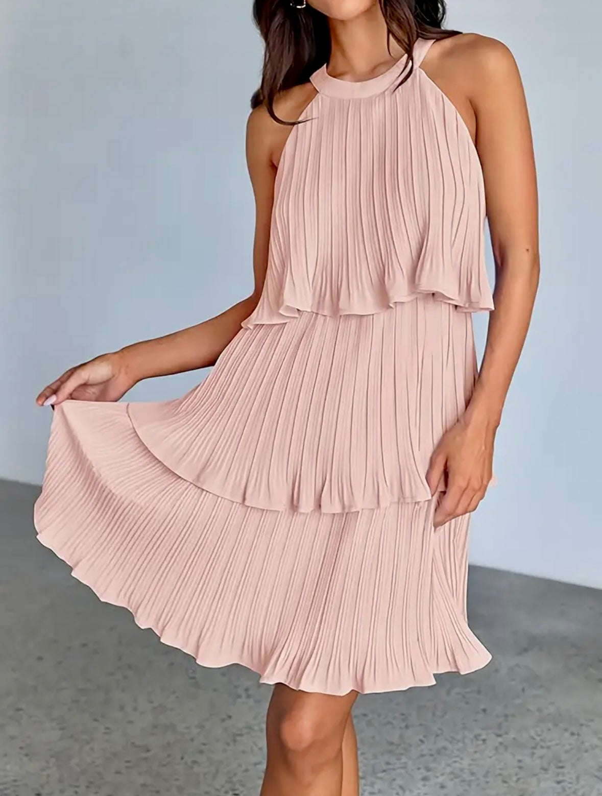 Mini Chiffon Tiered Ruffle Dress - Powder Pink - size S & M