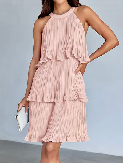 Mini Chiffon Tiered Ruffle Dress - Powder Pink - size S & M