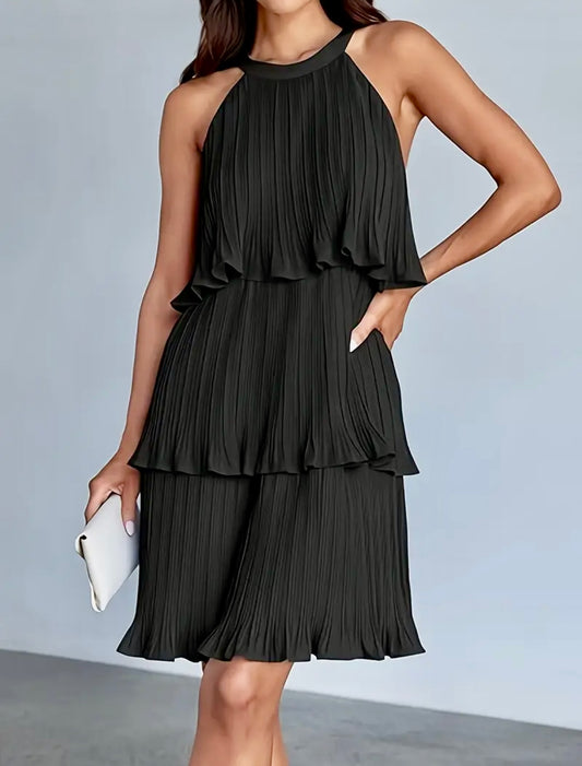 Mini Chiffon Tiered Ruffle Dress - Black - size S & M