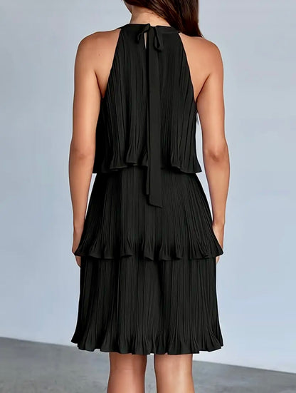 Mini Chiffon Tiered Ruffle Dress - Black - size S & M