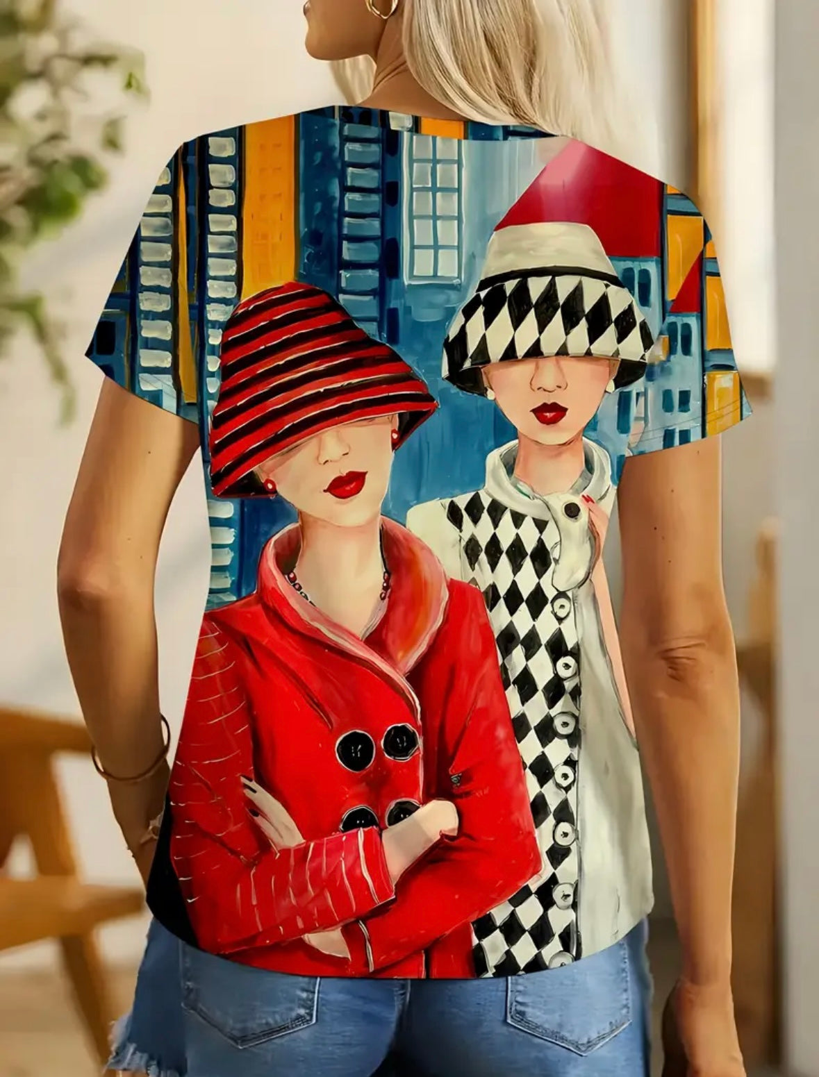 Artistic Portrait Printed Tee - Multicolor