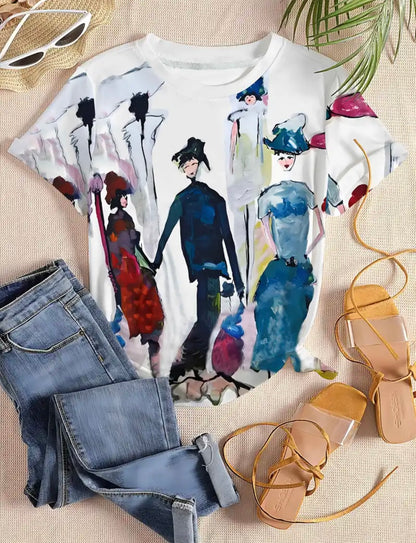 Silhouettes Oil Painting Tee - White