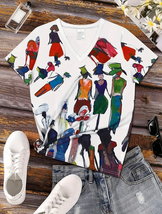 Abstract Silhouettes Oil Painting Tee - White