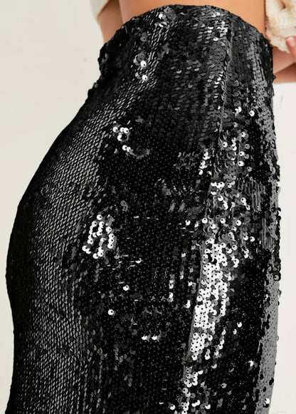 Midi Sequin Pencil Skirt - Black - M to XL