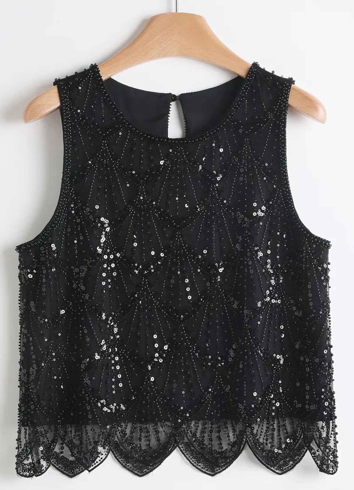 Beaded & Sequin Sleeveless Top - Black