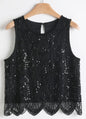 Beaded & Sequin Sleeveless Top - Black