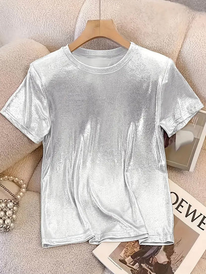 Shimmery Short Sleeve Loose Top