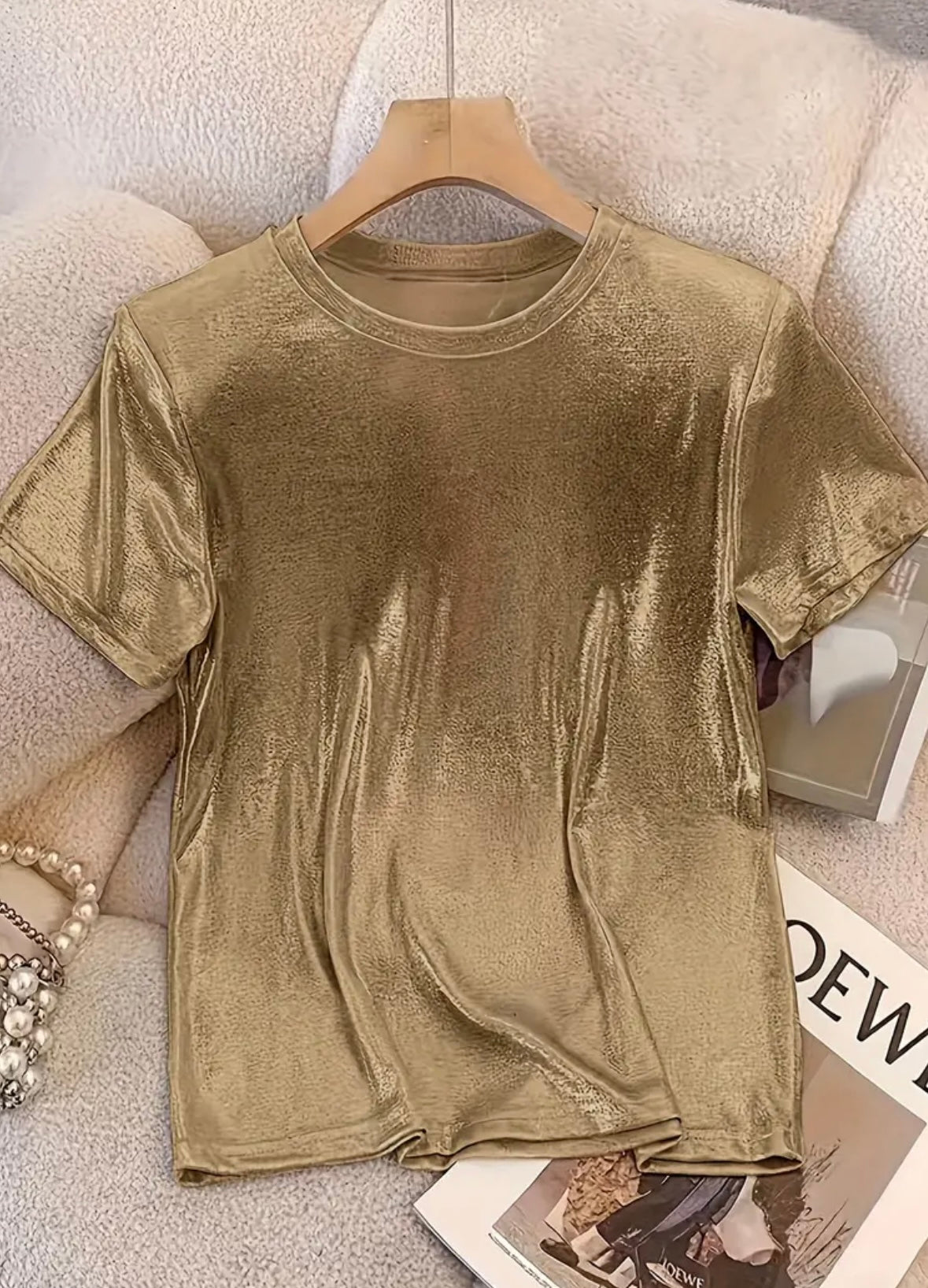 Shimmery Short Sleeve Loose Top