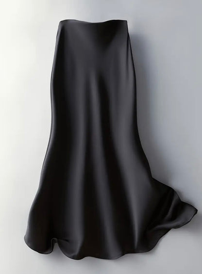 Midi A-Line Sateen Skirt - Black - M to 2XL