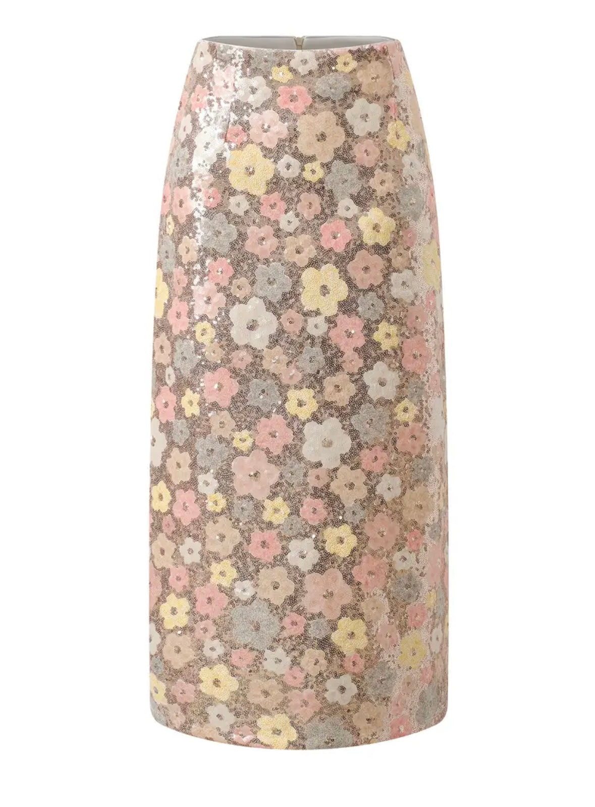 Midi A-Line Floral Sequin Skirt - Dust Pink - size M & L