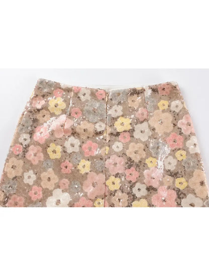 Midi A-Line Floral Sequin Skirt - Dust Pink - size M & L
