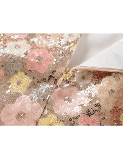 Midi A-Line Floral Sequin Skirt - Dust Pink - size M & L