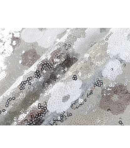 Midi A-Line Floral Sequin Skirt - Silver- size M & L