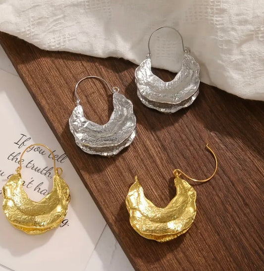 Geometry Water Drop Earrings - Silver & Gold