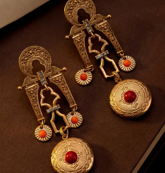 Vintage Geometric Tassel Earrings - Bronze