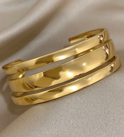 Chunky Glossy Opening Cuff Bracelet - Gold