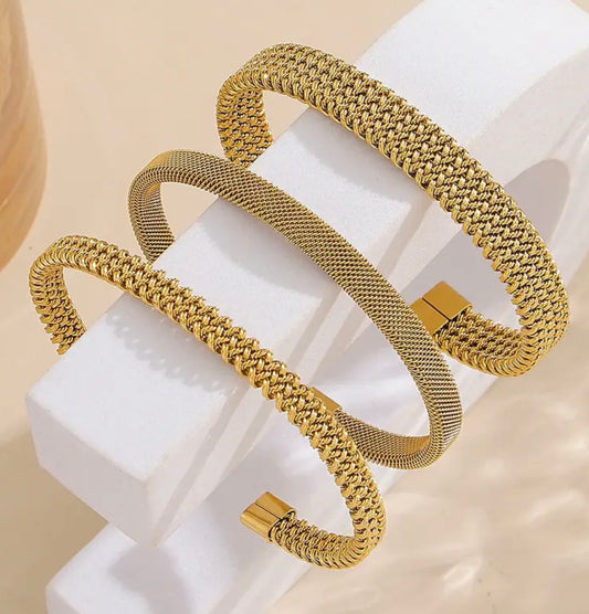 Set of 3 Mesh Cuffs Bracelet - Gold