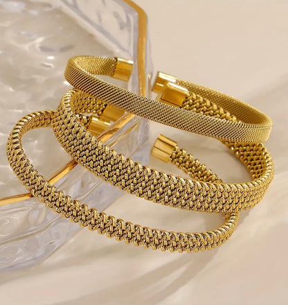 Set of 3 Mesh Cuffs Bracelet - Gold