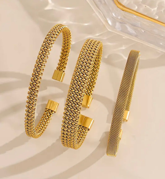 Set of 3 Mesh Cuffs Bracelet - Gold