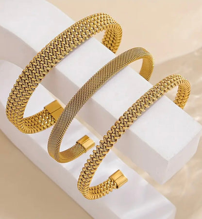 Set of 3 Mesh Cuffs Bracelet - Gold